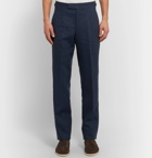 Anderson & Sheppard - Slim-Fit Pleated Linen Trousers - Blue