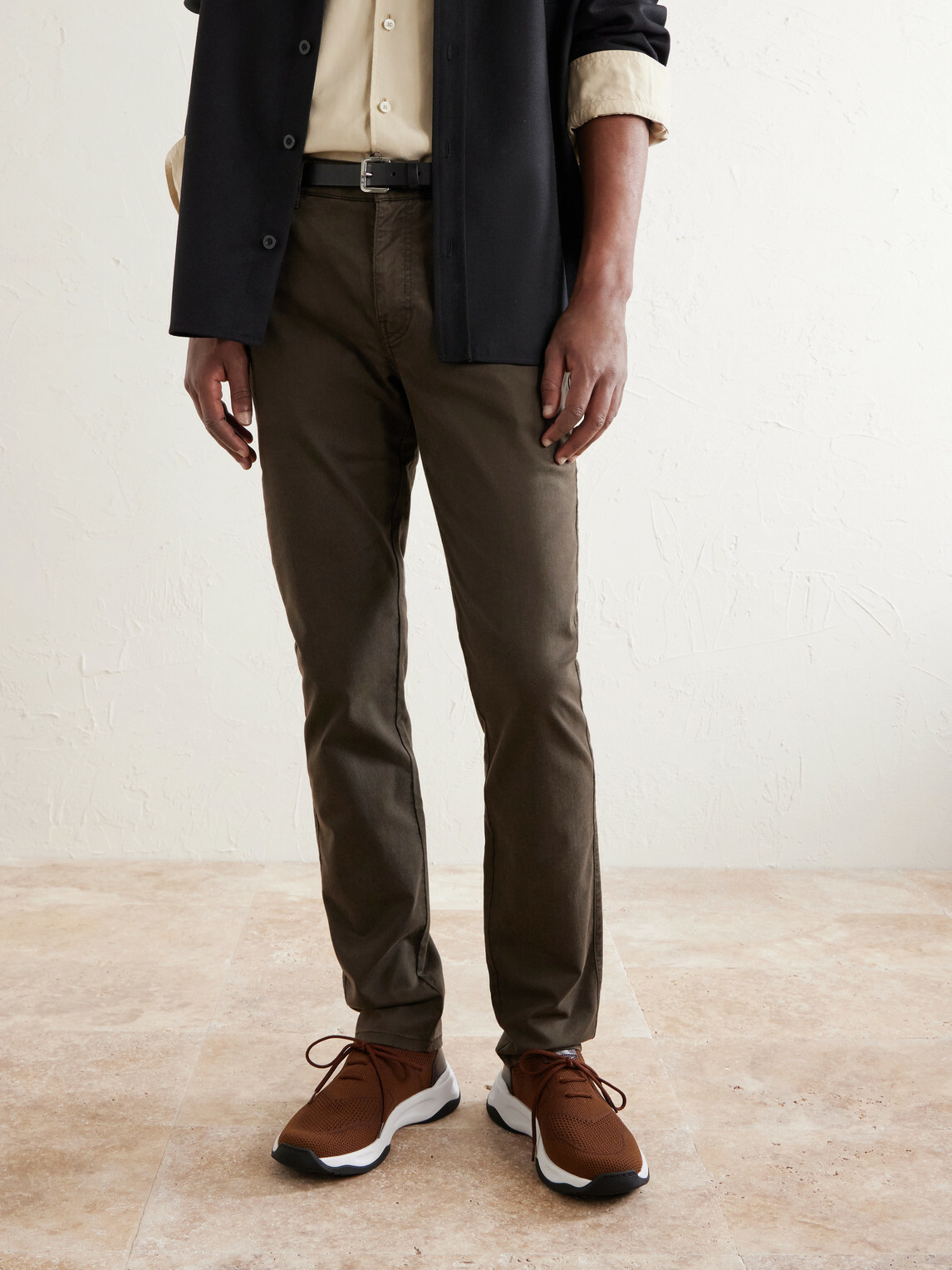 Berluti - Shadow Leather-Trimmed Stretch-Knit Sneakers - Brown
