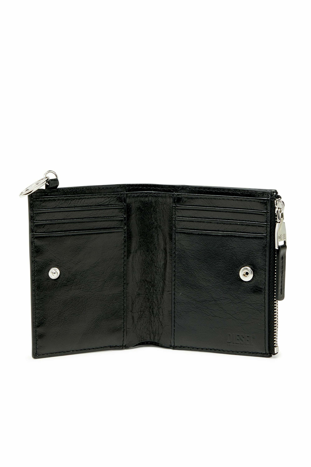 Diesel Leather bi-fold wallet with embossed chain motif - Small Wallets Womens in Black