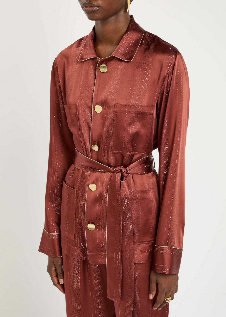 Forte_forte Metallic Satin Shirt Jacket Burgundy