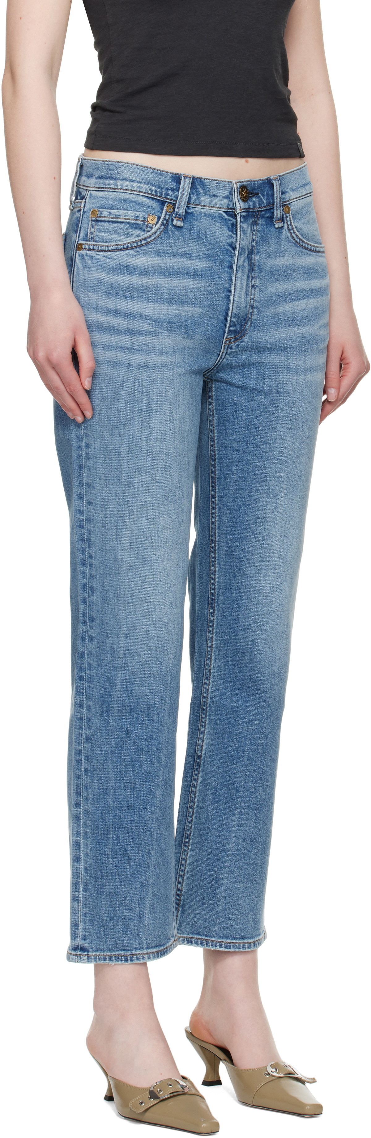 rag & bone Blue Straight Harlow Mid Rise Ankle Jeans