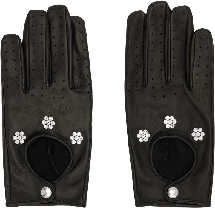 Photo: Ernest W. Baker Black Floral Studded Appliqué Driving Gloves