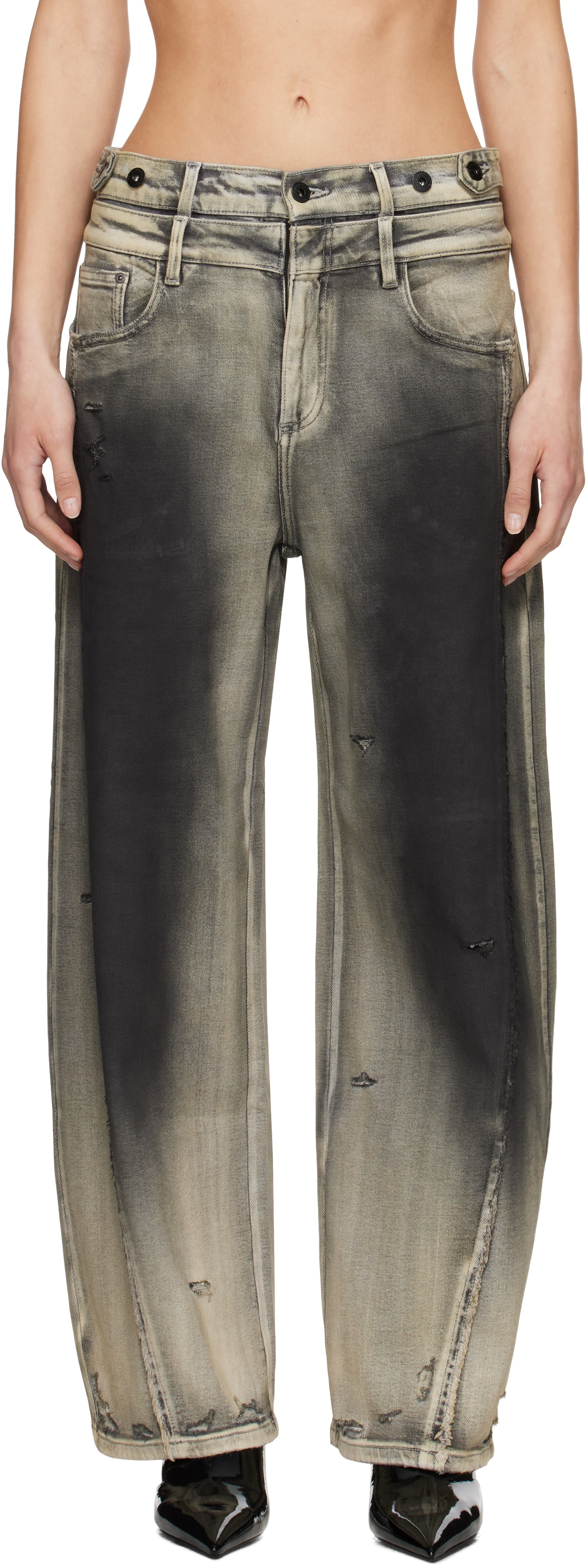 Feng Chen Wang Gray Deconstruction Washed Jeans