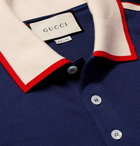 Gucci - Webbing-Trimmed Stretch-Cotton Piqué Polo Shirt - Men - Navy
