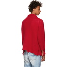 R13 Red Oversized Distressed Fisherman Sweater