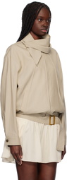 RECTO Beige Scarf Detail Harrington Jacket
