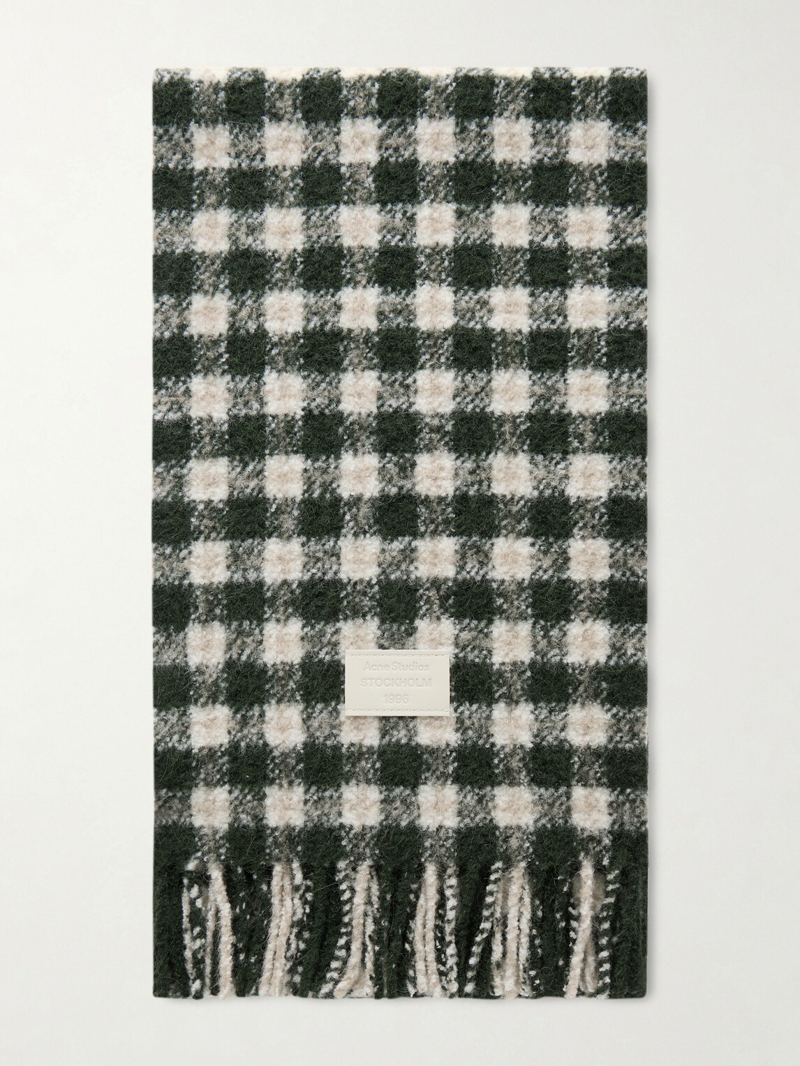 Acne Studios - Fringed Logo-Appliquéd Leather-Trimmed Knitted Scarf