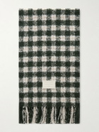 Acne Studios - Fringed Logo-Appliquéd Leather-Trimmed Knitted Scarf