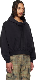 R13 Black Funnel Neck Cropped Popover Hoodie