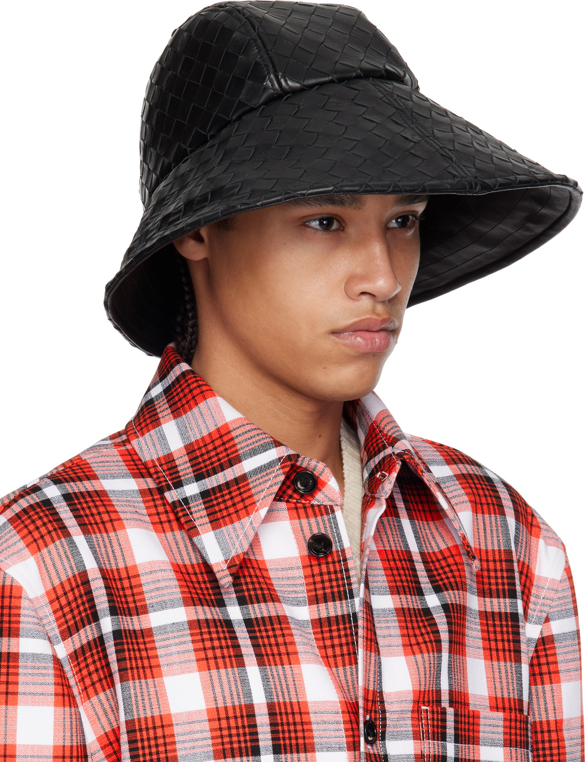 Bottega Veneta Black Intrecciato Leather Bucket Hat