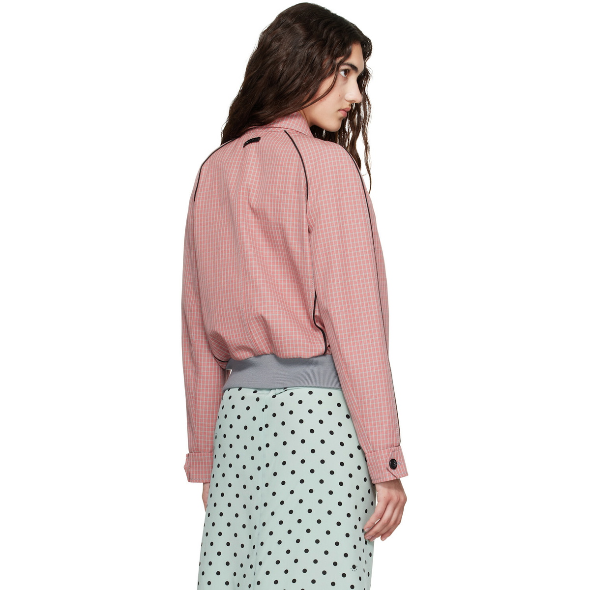 Marni Red Plaid Crop Bomber Jacket