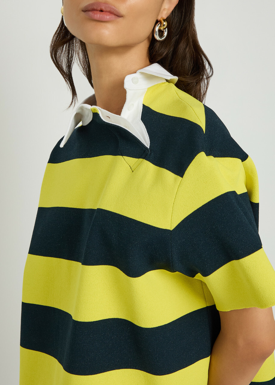 A.W.A.K.E Mode Striped Asymmetric Knit Rugby Polo top Yellow