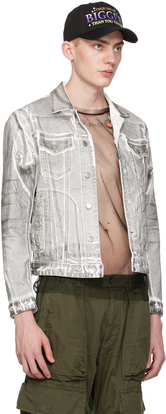 Dsquared2 Gray & White Icon Dan Denim Jacket Dsquared2