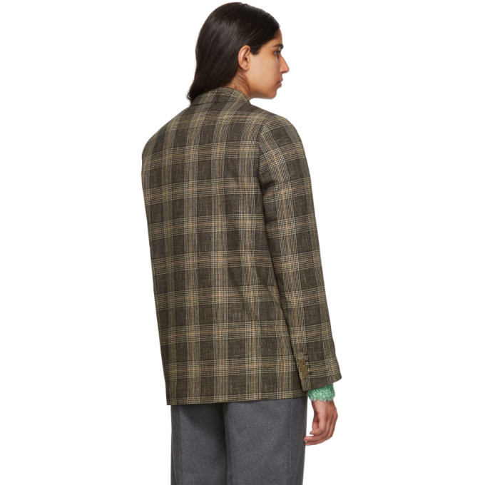 Acne Studios Brown and Beige Check Double-Breasted Blazer