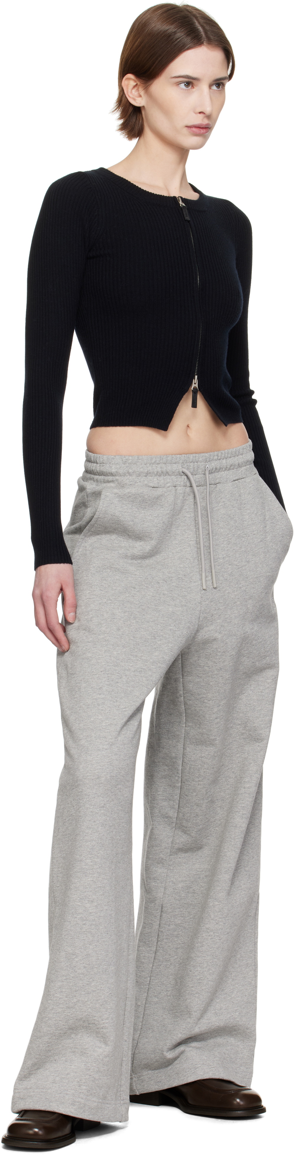 Fax Copy Express Black Tight Ribbed-Knit Zip Sweater