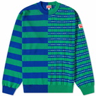 Kenzo Paris Men's Kenzo Split Striped Crew Neck in Grass Green