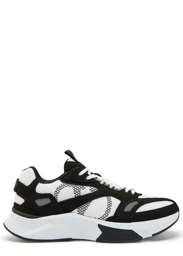 Photo: Valentino Garavani Demivee Panelled Mesh and Suede Sneakers Black And White