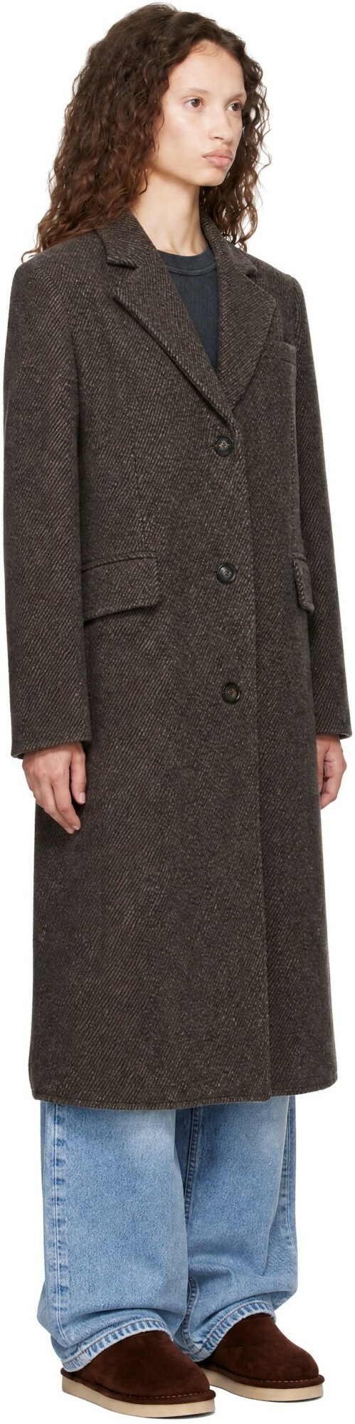 COOR Brown Wool-Blend Twill Single Coat