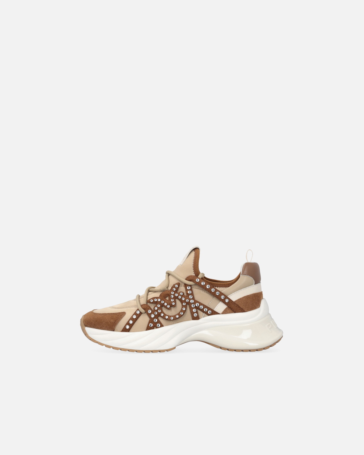 Pinko Ariel Sneakers With Laces And Rhinestones Rope Beige