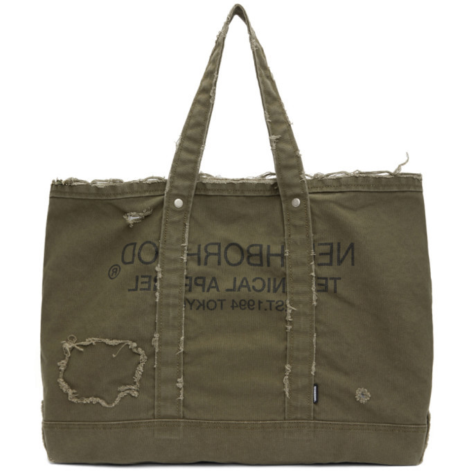 バッグ NEIGHBORHOOD DAMAGE TOTE-S/ C-LUGGAGE Neighborhood Khaki Canvas Damage Tote Neighborhood
