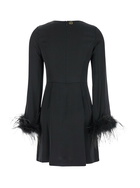 TwinSet Black Crewneck Dress With Feathered Cuffs In Viscose Woman