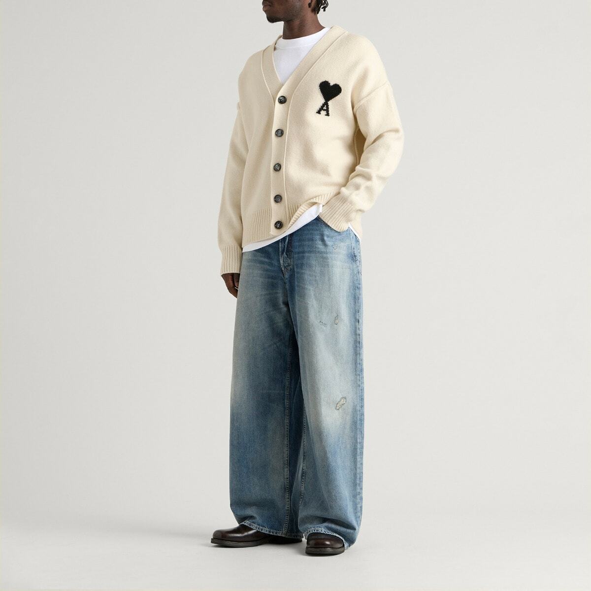 AMI Paris Men's Contrasted ADC Cardigan in Nut/Black