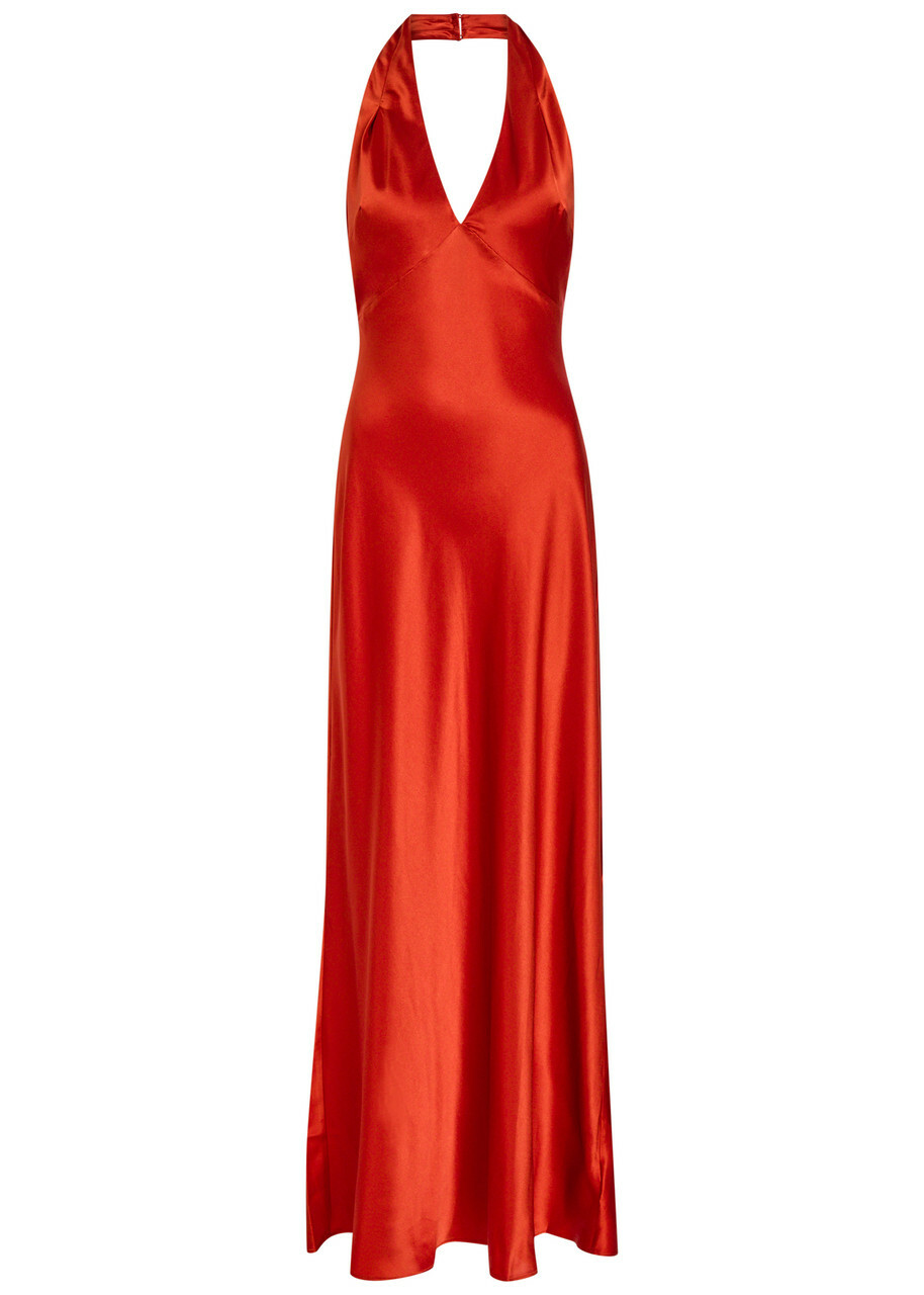 Reformation Daniela Halterneck Silk Dress Red