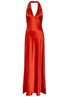 Reformation Daniela Halterneck Silk Dress Red