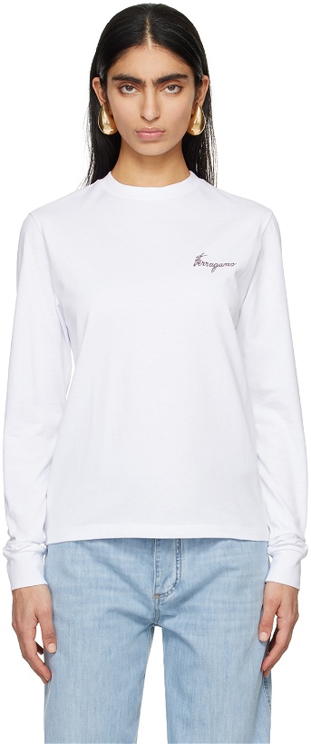 Photo: Ferragamo White Printed Long Sleeve T-Shirt