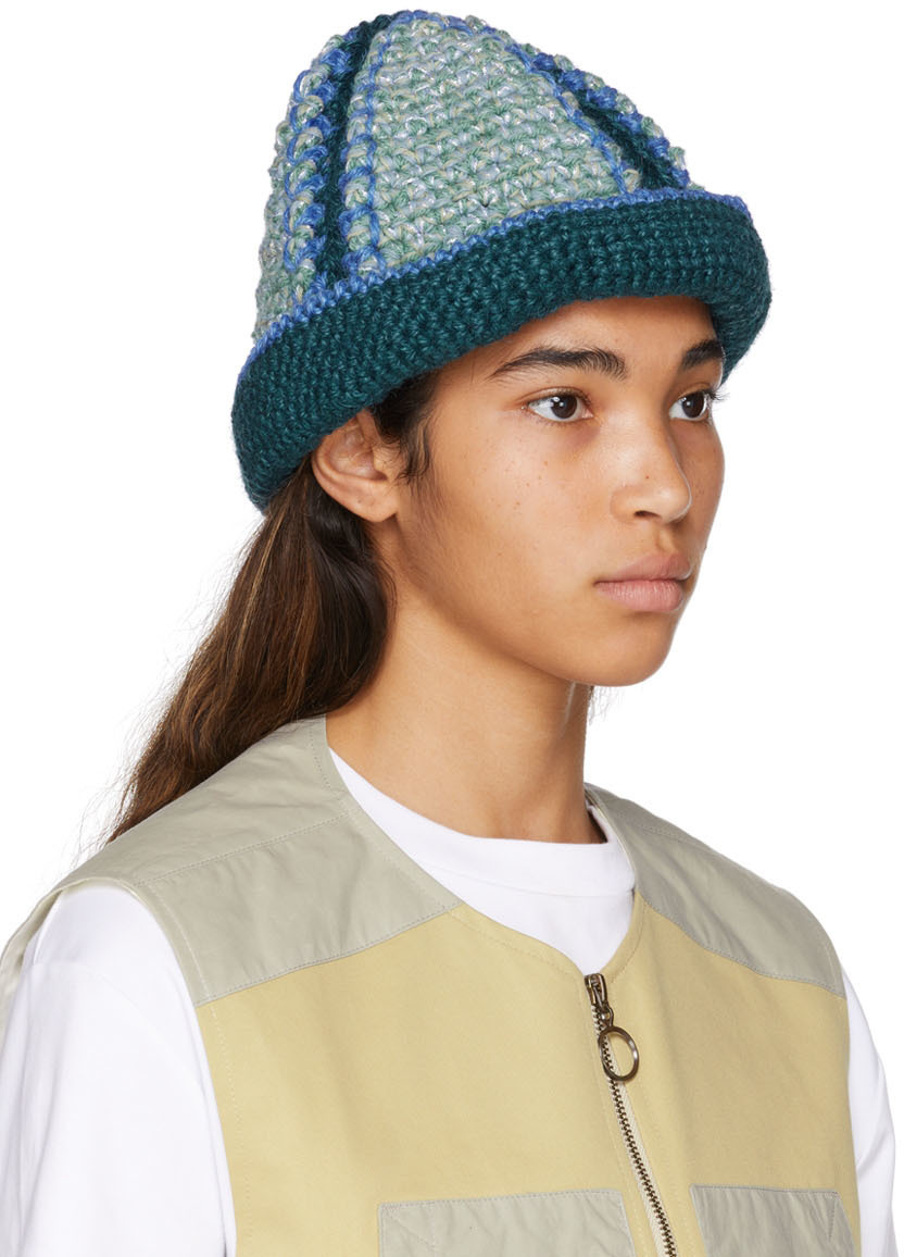 Nicholas Daley Blue & Yellow Hand-Crochet Bucket Hat Nicholas
