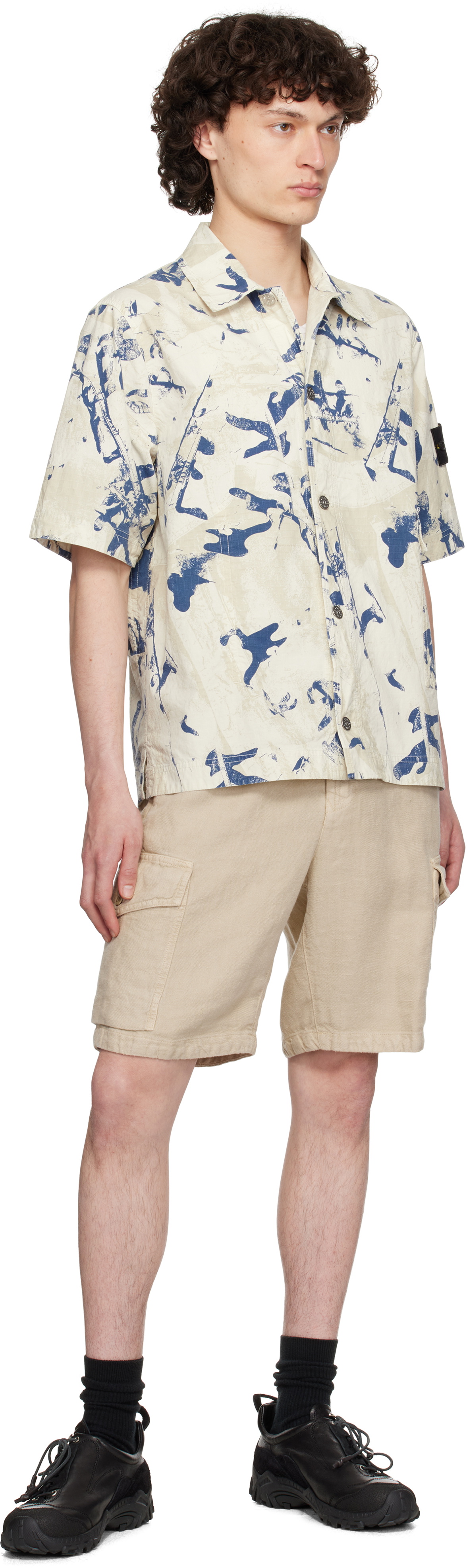 Stone Island Beige & Navy Scan Camo On Stretch Ripstop-OVD Shirt