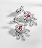 Kamyen Heart 18kt white gold earrings with rubies and diamonds