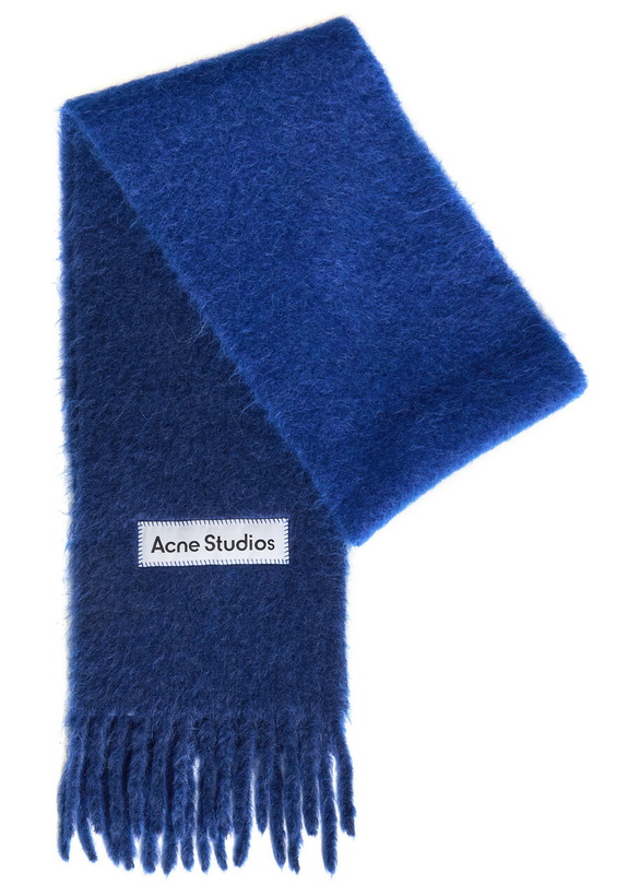 Photo: Acne Studios Logo-appliquéd Fringed Alpaca-blend Scarf - Blue - One Size