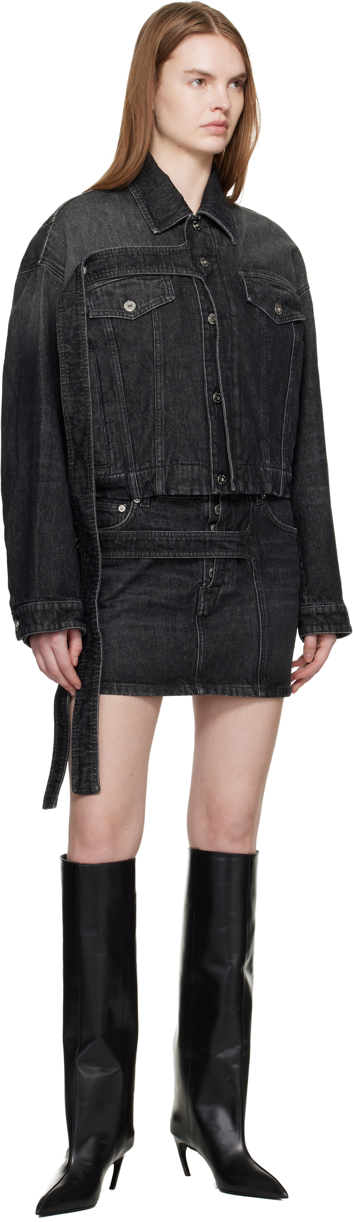 Jean Paul Gaultier Black Low Waisted Strap Denim Miniskirt