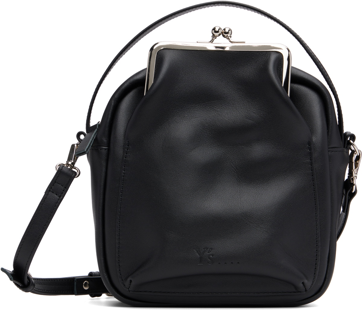 Y's Black Cow Leather Metal Clasp Box Bag