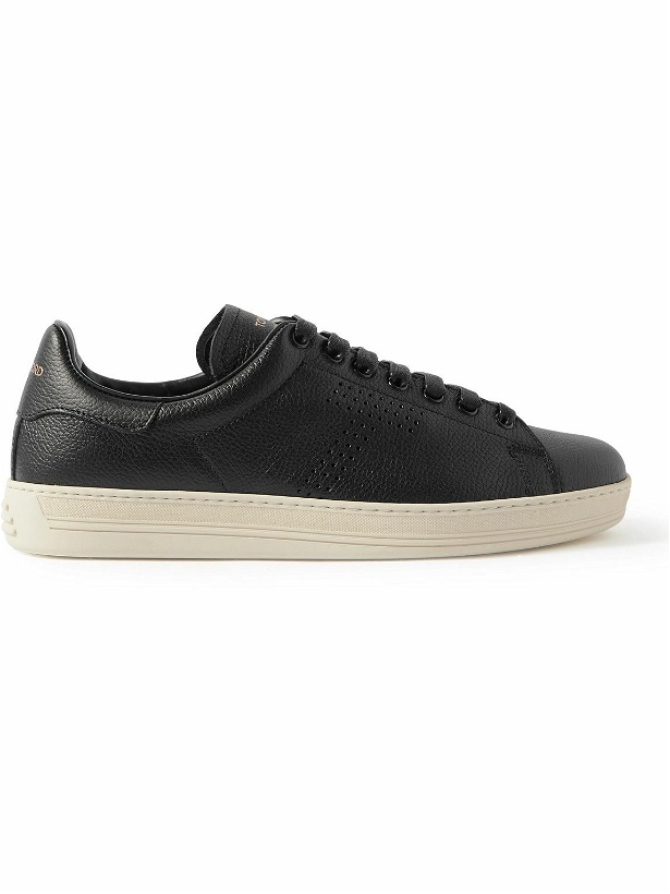 Photo: TOM FORD - Warwick Perforated Full-Grain Leather Sneakers - Black