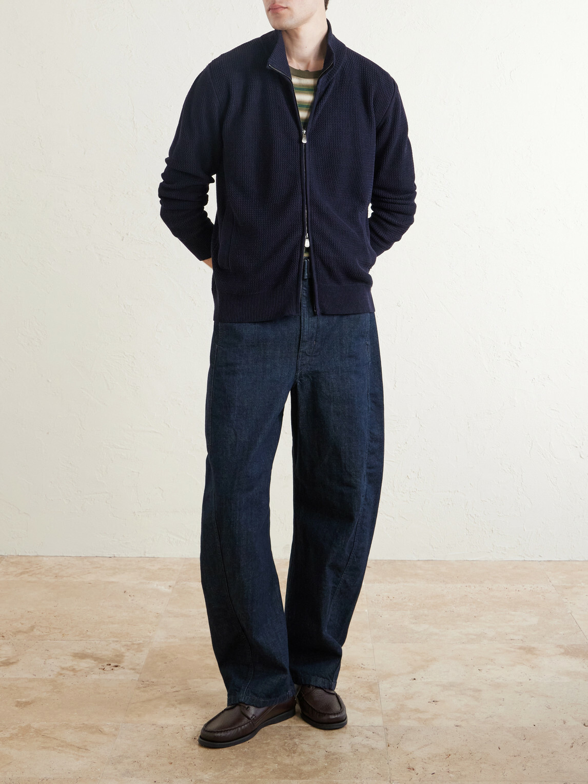 PIACENZA 1733 - Knitted Silk and Linen-Blend Zip-Up Cardigan - Blue
