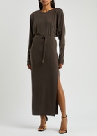 Norma Kamali Belted Stretch-jersey Maxi Dress Dark Brown