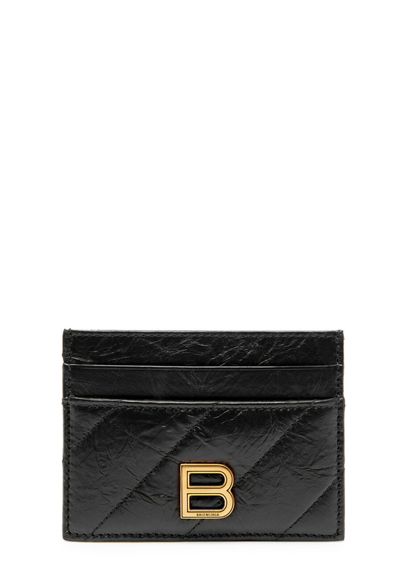 Photo: Balenciaga Crush Crinkled Leather Card Holder - Black - One Size
