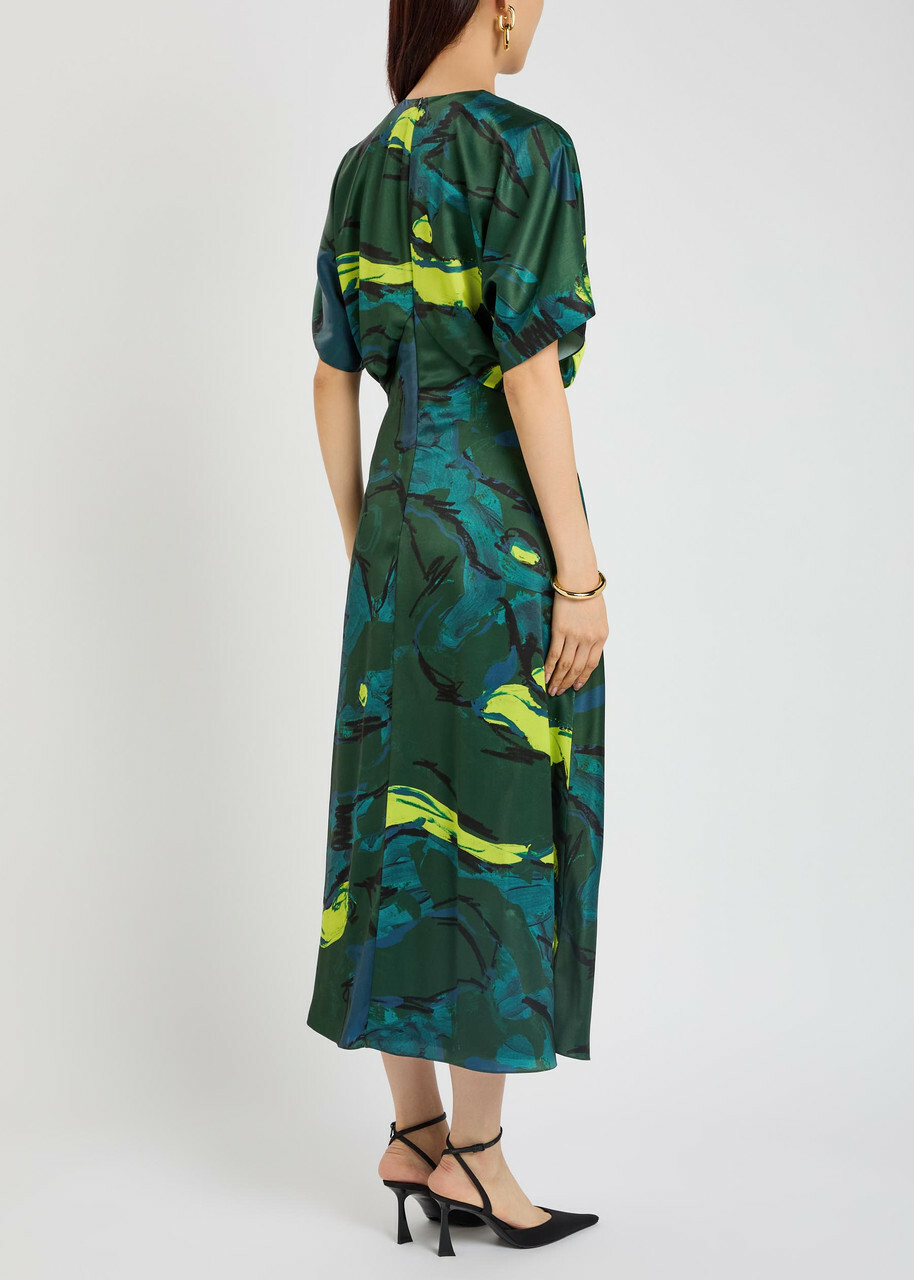 Roksanda Sadee Printed Satin Midi Dress Multicoloured