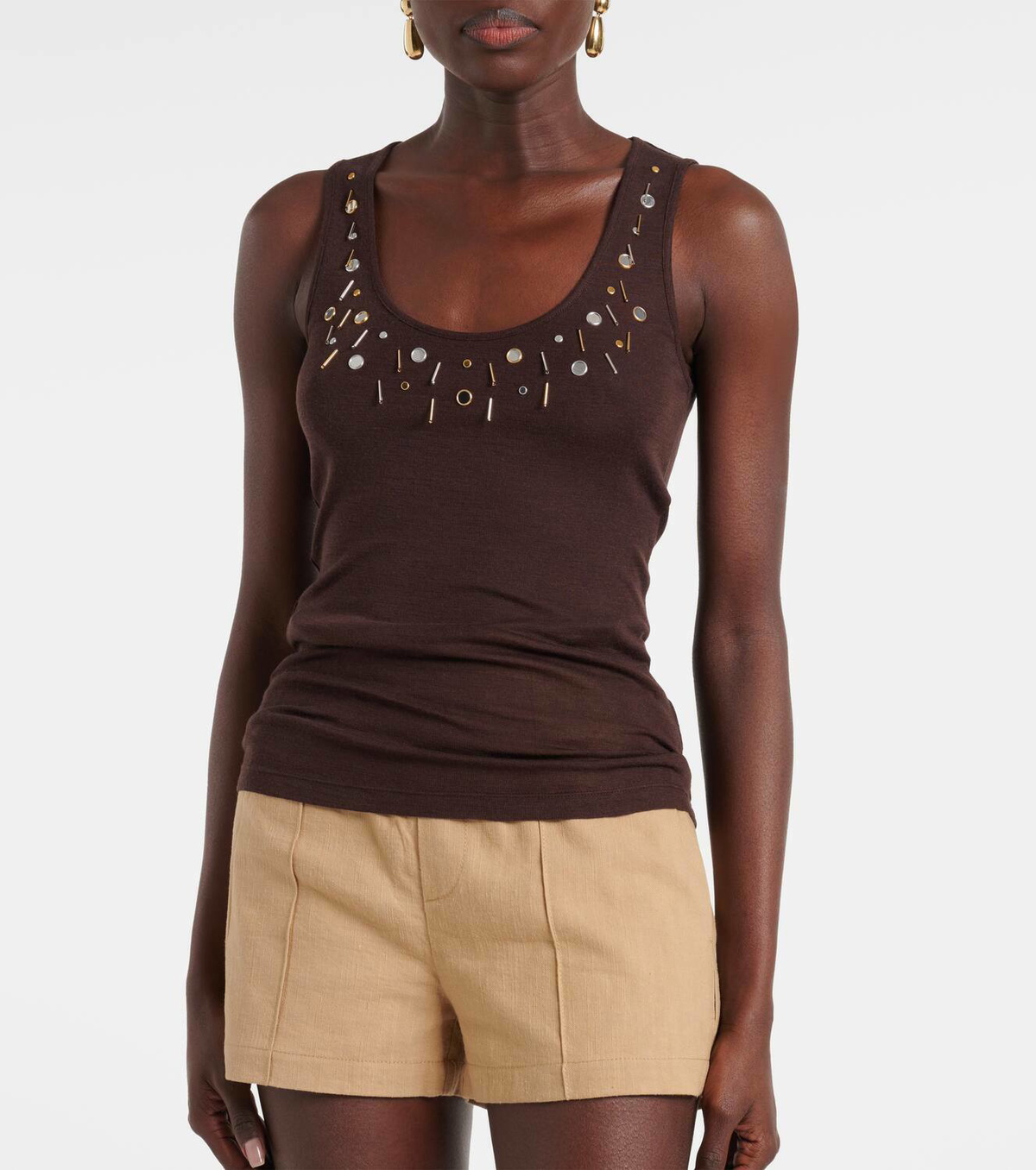 Xu Zhi Embellished wool-blend tank top