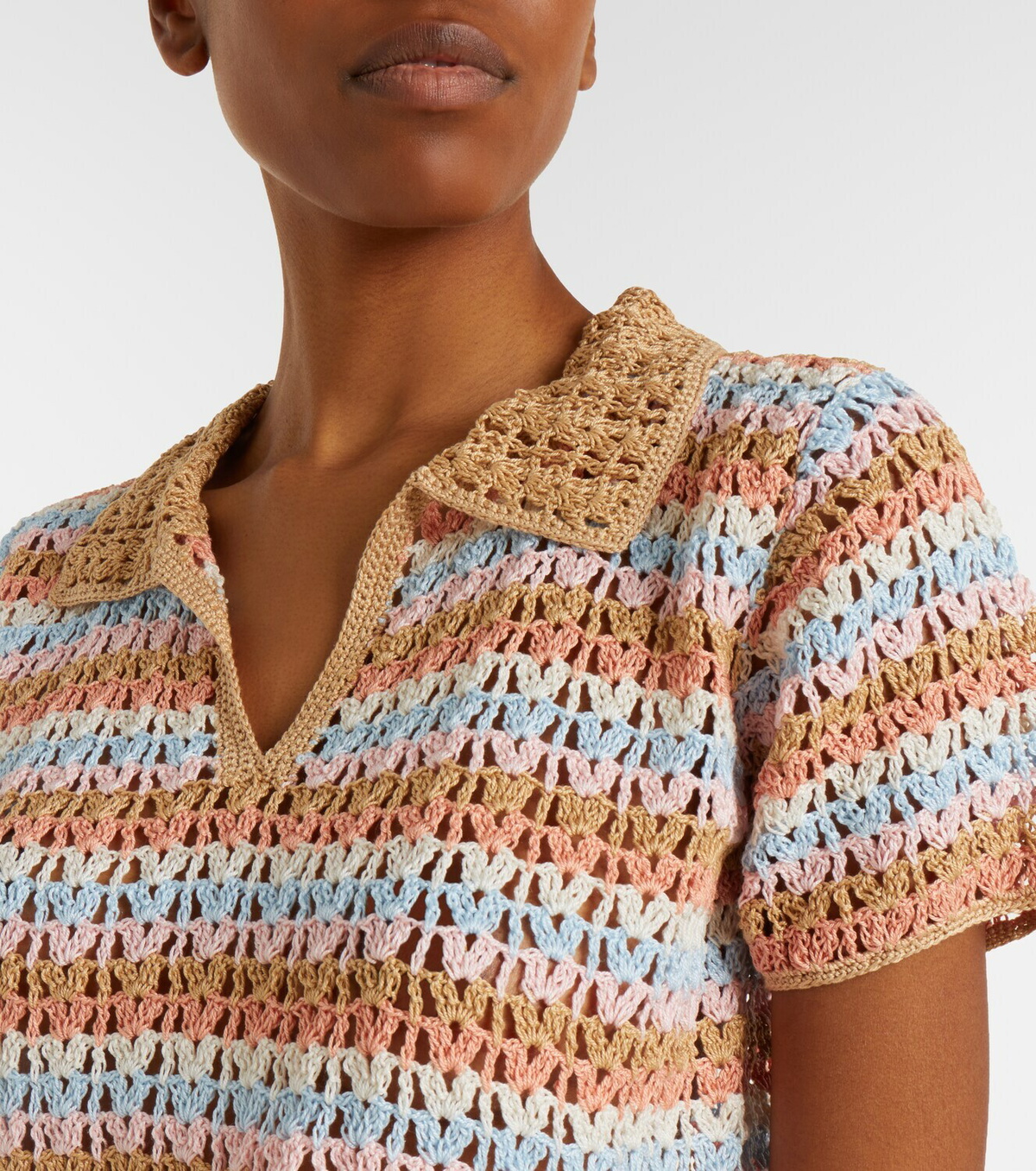 Anna Kosturova Crochet striped cotton polo shirt