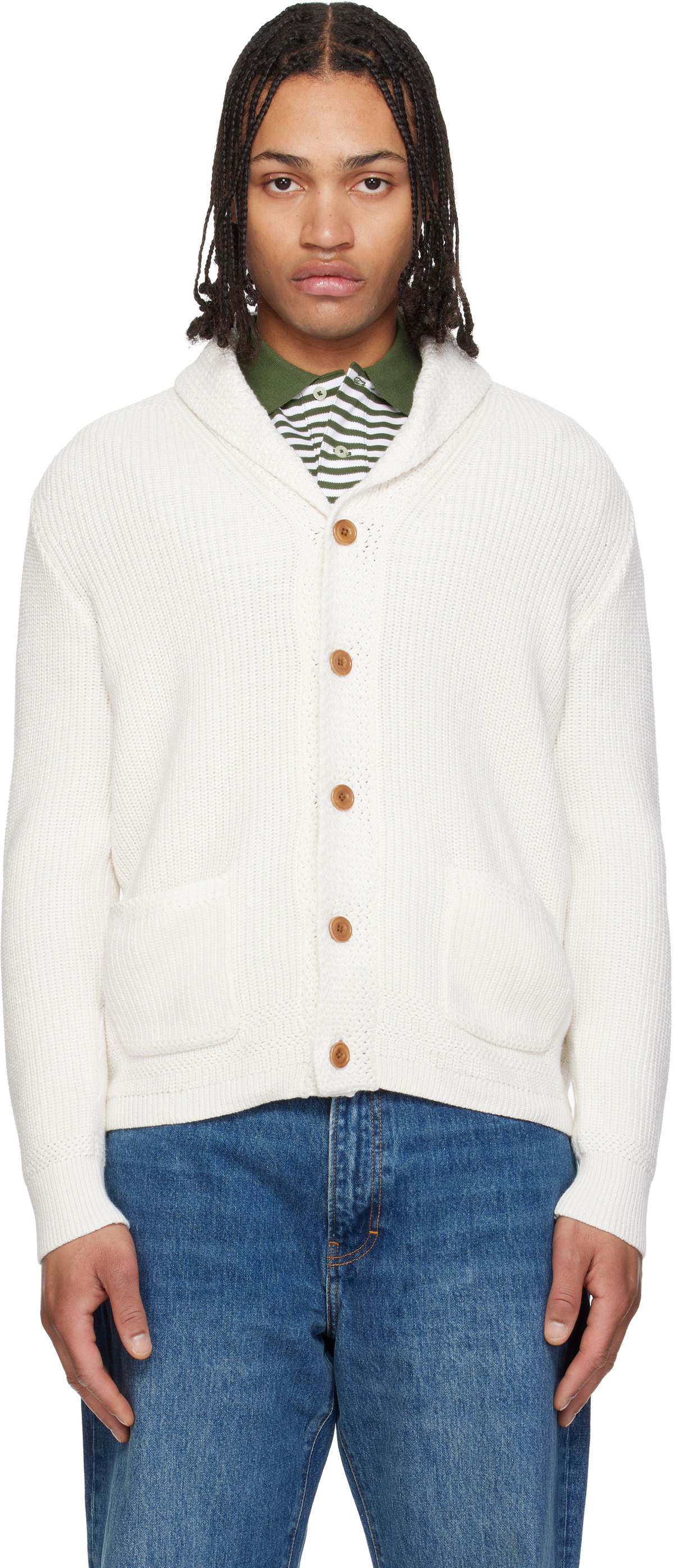 Polo Ralph Lauren Off-White Cotton Shawl-Collar Cardigan