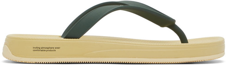 Photo: Suicoke Beige & Green ZAB Flip Flops