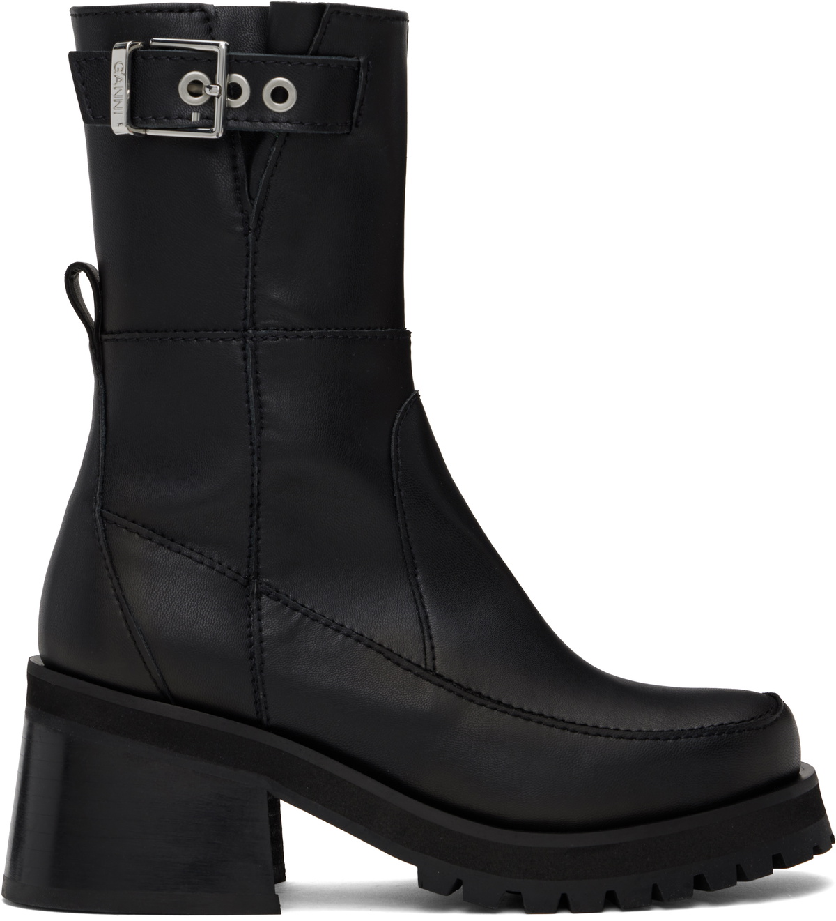 【関税込み】GANNI ブラック Feminine Buckle フラットブーツ Black Black Feminine Buckle Naplack Boots | GANNI US