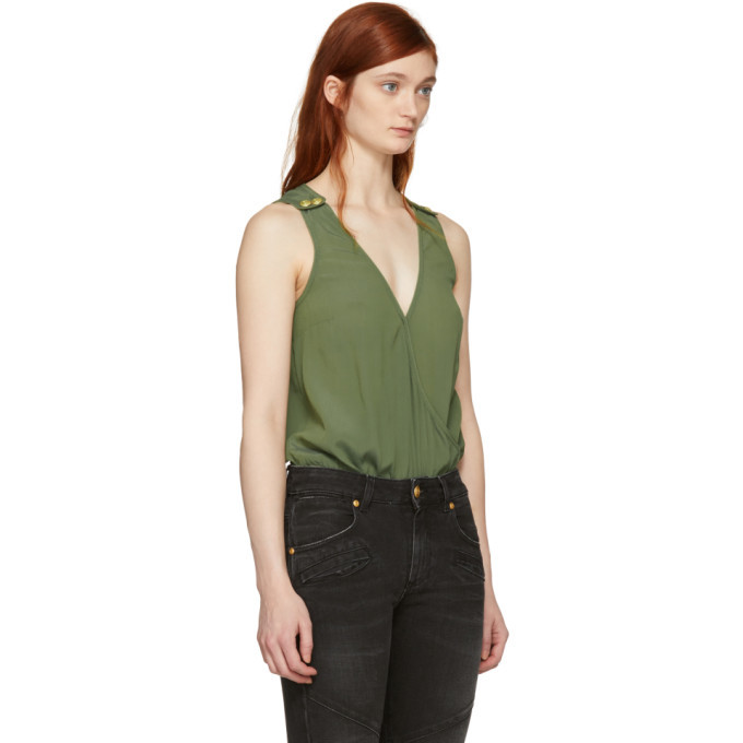 Pierre Balmain Khaki V-Neck Bodysuit