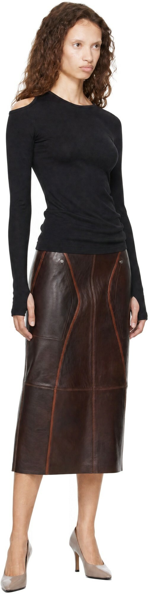 Helmut Lang Black Asymmetric Long-Sleeve Top