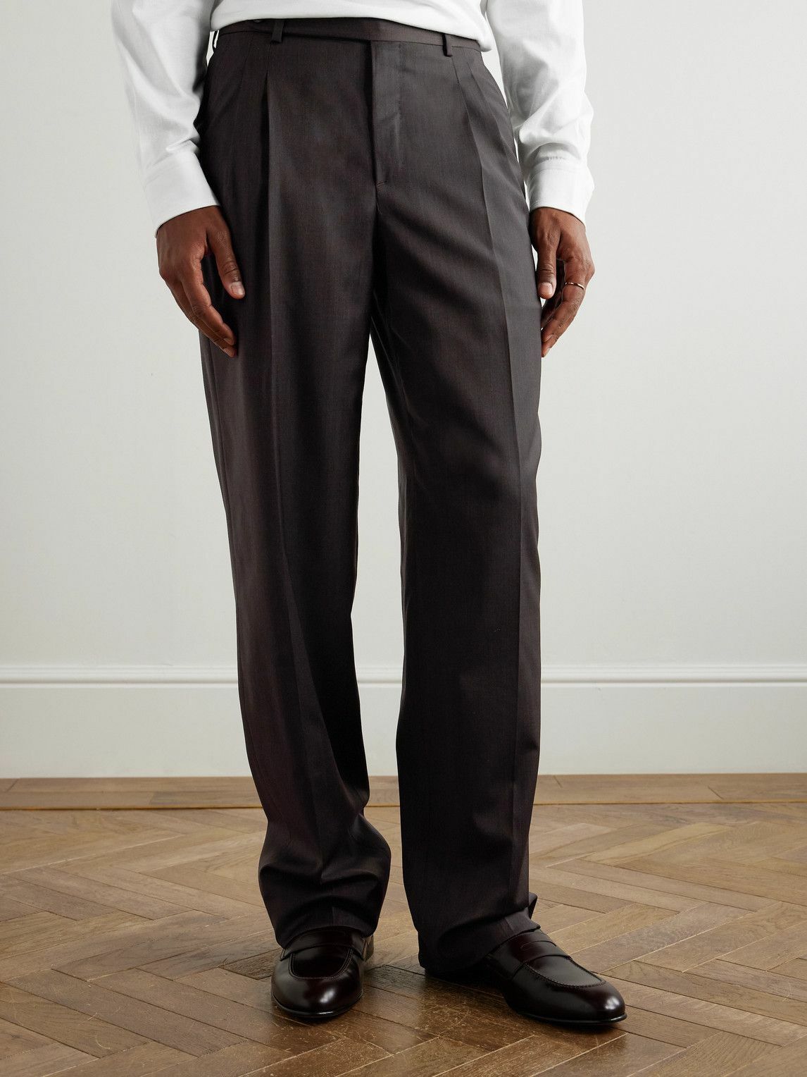 Brioni - Capri Wide-Leg Pleated Wool-Blend Trousers - Brown