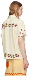 HARAGO Off-White Embroidered Bead Shirt