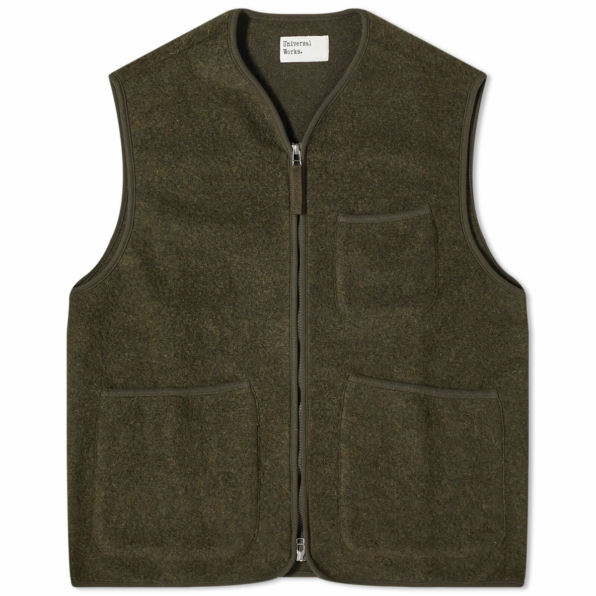 Photo: Universal Works Men's Wool Fleece Zip Gilet - END. Exclusive in Olive